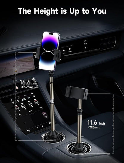 JSAUX Car Cup Holder Phone Mount, Metal Long Arm, Adjustable Base | Sturdy Metal Arm, Adjustable Height and Angle, Secure Phone Grip, Fits 2.17-4.33 in Car Cup Holders - Image 2