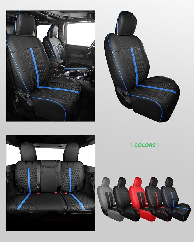 RIDEPOSH for Jeep Wrangler Leather Custom Car Seat Covers Full Set 4 Door | 2018-2026 JL, without Rear Cup Holder, Not for 4XE, Luxury Waterproof Protector, 40/60 Spilt, 5 Seats, Full Coverage, Durable - Image 8