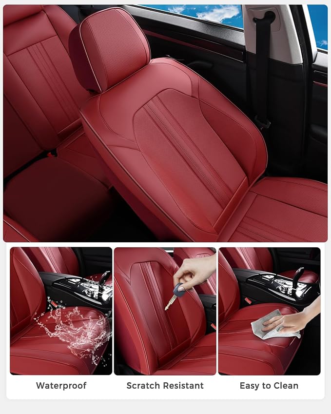 Huidasource Red Front Seat Cover, Luxury Faux Leather Front Car Seat Cover, Compatible with Airbags, Seatbelt Buckles, Perforation, Cooling＆Heating, Universal Fit for Most Cars, Vans Trucks, SUVs, Red - Image 6