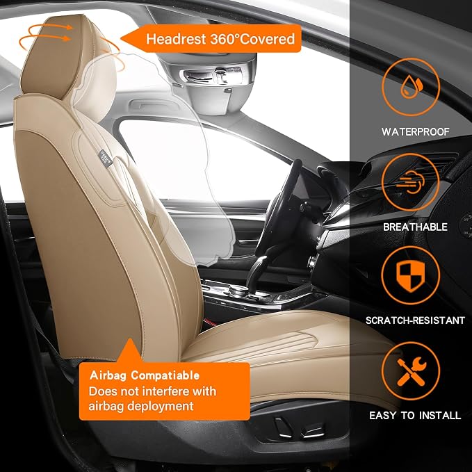 MINGBRON Car Seat Covers,Car Seat Protector Waterproof,Seat Covers Front, Car Seat Protectors,Automotive Seat Covers Fit for Most Cars Beige - Image 4