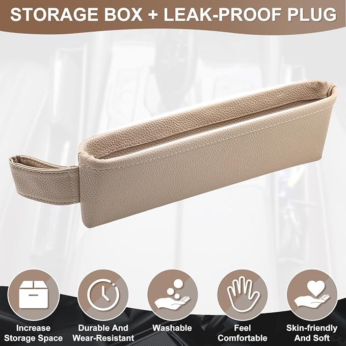 2 Pack Update Car Seat Gap Filler Organizer Leather Console Storage Box Front Side Pocket Seats Organizers Filler Interior Car Accessories for Phone Wallet Coin Key Sunglasses (Off-White) - Image 3