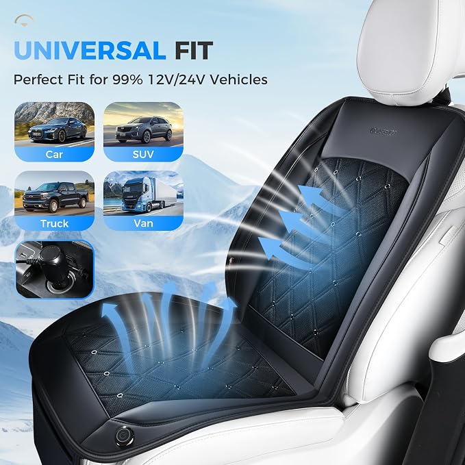 Coverado Cooling Car Seat Cover, 12V-24V Ventilated Front Seat Cushion for Car, 3-Speed Adjustable Seat Cover for Summer Driving Seat, Universal Fit for Car SUV Truck Van - Image 8