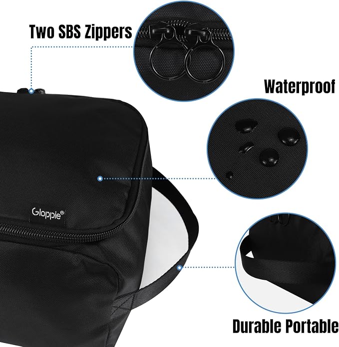 Gloppie Shoe Bags for Travel - Portable Shoes Storage Bag, Shoe Pouch, Shoe Packing Cubes for Men Women - Classic Black | 12 x 9 x 5 in travel shoe bag with a full-opening zipper, carry handle, and fold-flat design for shoes up to US size 10 - Image 6