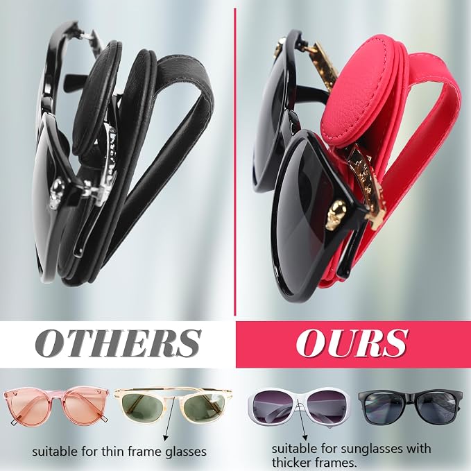 Konohan Sunglasses Holder for Car Visor Leather Eyeglass Hanger Magnetic Sunglasses Holder with 2 Clips(Rose Red) - Image 3
