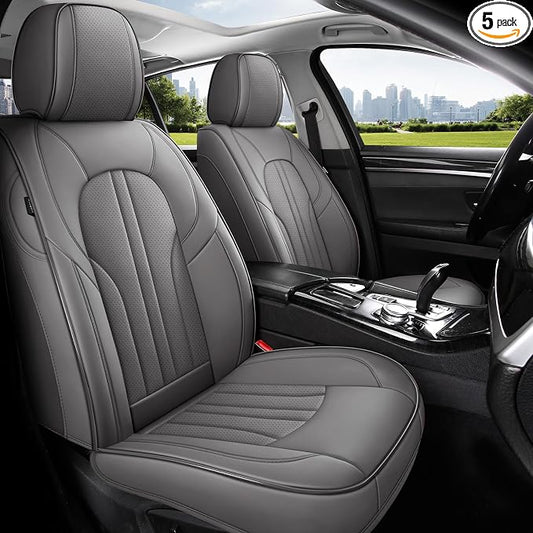 MINGBRON Car Seat Covers Front Seats, Comfortable Leather Car Seat Covers, Waterproof Front Seat Covers for Cars, Luxury Automotive Seat Protecor Covers for Most Sedans SUV Pick-up Truck (Gray) by MINGBRONCARSEATCOVER
