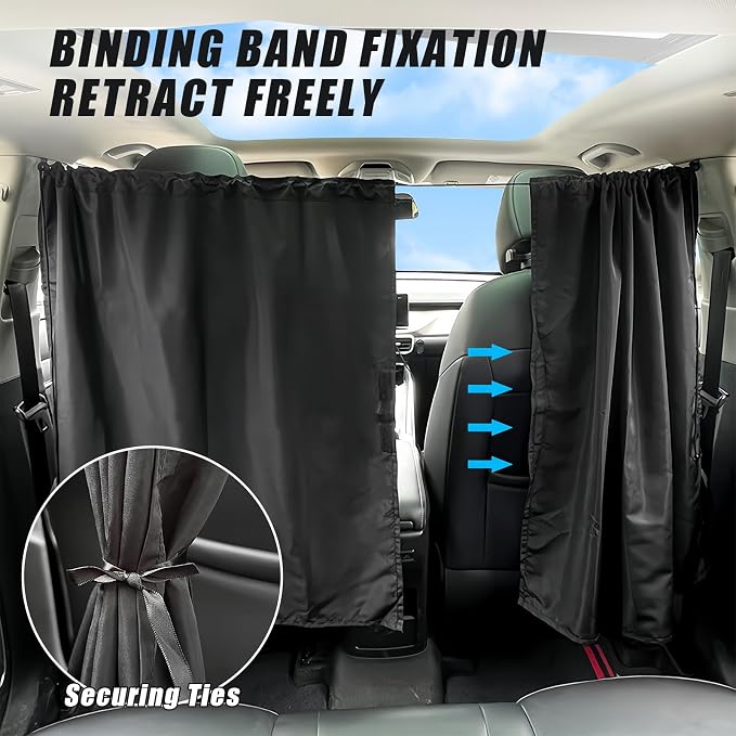 Car Privacy Curtain, Blackout Sun Shade Cover Front & Rear Seat Divider, Sunshade Screen Cover Blocks Light for Sleeping Baby, Fits Sedan SUV Van Truck, Car Accessories, 1 Pack (Black) - Image 4