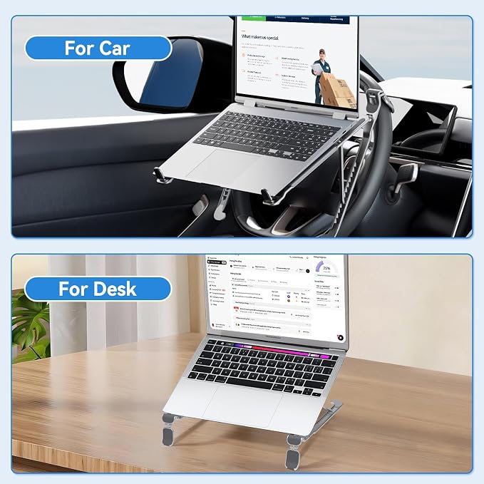 Car Laptop Mount steering Wheel Tray Holder, Height Adjustable Car Desk for Laptop iPad Computer Tablet, Foldable Portable Lap Laptop Stand for Car Vehicle Workstation for Truck SUV Tesla Motorhome - Image 7