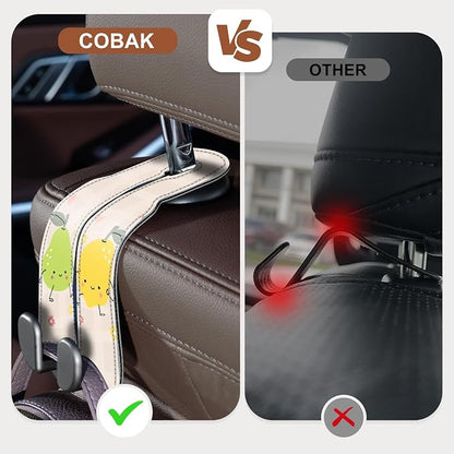 CoBak Purse Hook for Car - Universal Premium Stitched Leather and Aluminum-Magnesium Alloy Double Car Seat Back Storage Hook for Purses, Handbags, Bags (2 Pack),Fruit Play - Image 3