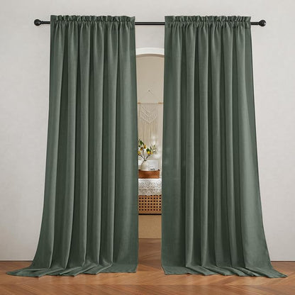 RYB HOME Green Linen Sheer Curtains 102 inches Long, Thick Heavy Textured Rod Pocket Machine Washable Privacy Assured for Living Room Bedroom, W 52 x L 102 inches, Hunter Green, 2 Panels - Image 7