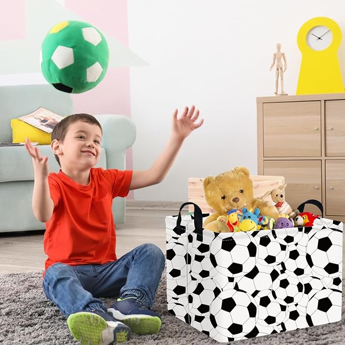 FXOLCSHE Rectangular Easter Soccer Basket,Sports Boys box,Collapsible waterproof college dorm laundry basket,Baby Nursery Hamper,Boys Soccer Room Decor(Big football) - Image 3