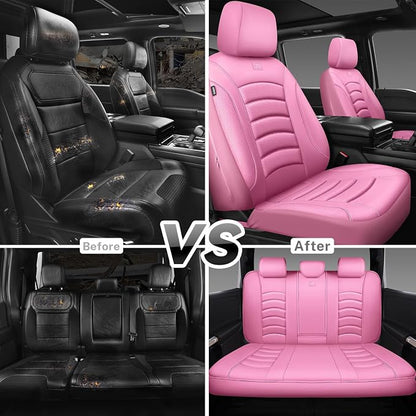 CAR PASS 3D Foam PU Leather Car Seat Covers, Universal Seat Covers Full Sets for Trucks SUV Sedan Automotive Seat Covers Armrest Airbag Compatible Waterproof Comfortable Faux Nappa Leather All Pink - Image 6