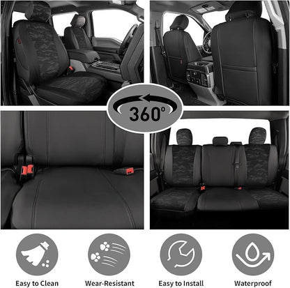 EKR F150 Seat Covers Custom Fit for (2 Door,SuperCab/Extended Cab) 2015-2020 Ford F150 XL/XLT/Lariat & 2017-2022 F250/F350 SuperDuty XL/XLT/Lariat Full Set-Faux Leather(Black/Gray Camo A122) - Image 2
