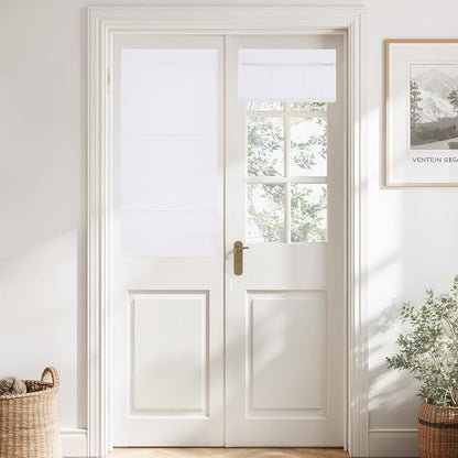 NICETOWN Pure White Magnetic Blackout No Drill French Door Window Curtain | Thermal Insulated Short Curtain Blinds, Tie Up Roman Shade, Front Sidelight Curtains for Window Glass 24" W x 48" L, 1 Panel by NICETOWN