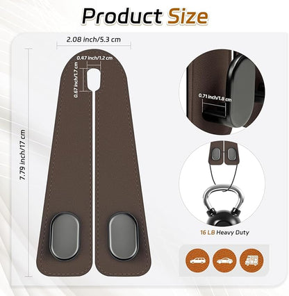 Car Seat Headrest Hooks, 2PCS Universal Car Purse Hook Leather Car Bag Hook | Brown Car Bag Purse Holder with Double Metal Hooks for Handbags, Grocery Bags, Bottles, Phones - Image 6