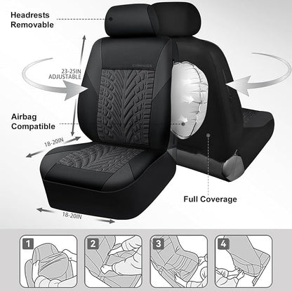 CAR PASS Neoprene Waterproof Seat Covers Two Front, Wetsuit Car Seat Covers 2pcs Universal Fit for Vans, Truck, SUV, 3D Tyre Embossed Seat Covers Anti Slip with Armrests, Aibag Compatible(Black Gray) - Image 5