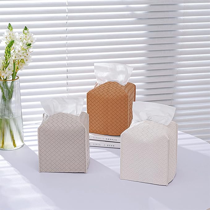 Tissue Box Cover PU Leather Tissue Holder Square Facial Tissue Case Facial Paper Organizer Dispenser for Bathroom, Vanity Countertop, Tabletop, Car, Griege (Pack of 2) - Image 7