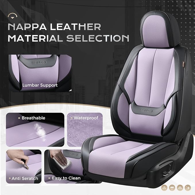 Coverado Car Seat Covers, Seat Covers for Cars, Waterproof Leather Auto Seat Protectors, Leather Car Seat Cushion, Car Interiors Accessories Universal Fit for Most Cars - Image 2