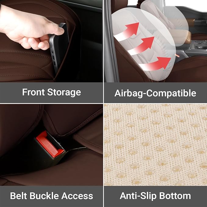 Coverland Premium Car Seat Covers Full Set Waterproof Interior Protector | Airbag Compatible Non-Slip Seat Cover for Sportage, RX 450h, RX 500h, Forester, C-HR [Full set Dark Brown-Size Chart X78] - Image 6