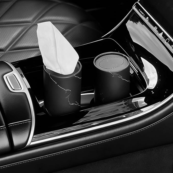 4PCS Pull Out Cars Tissue Holder,Refillable Car Tissues Cylinder with 30-Count Per Box,Multifunctional Car Tissue Box for Cars as Automotive Garbage Cans/Pen Holders (Marble Black) - Image 7