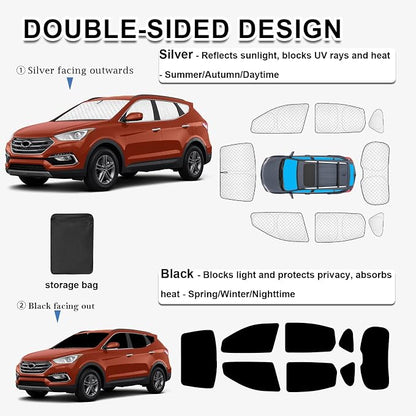 KMF 8pcs Thicken Full Car Window Shades for Hyundai Santa Fe Sport 5 Seats Accessories 2013-2018(Not LWB), Windshield Sunshade Window Covers for Side Rear,UV Block and Blackout Privacy for Camping - Image 4