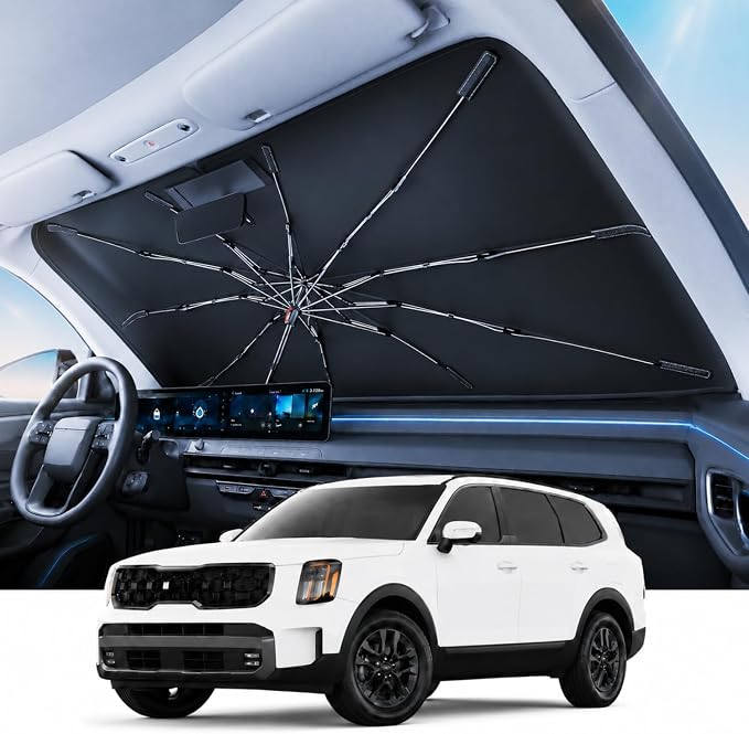 REEVAA Windshield Sun Shade Umbrella for Kia Telluride 2020-2026, Z8 | Stay Cool in Summer, 6-Layer Heat Defense Blocks Sun & Heat, Precision Fit for Kia Telluride, Durable 28-Rib Frame by REEVAA