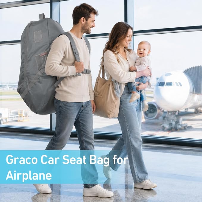 Graco Padded Car Seat Travel Bag & Infant Carrier Backpack, Gray | Durable Large Back Pack for Carseats & Booster Seats, Airport Gate Check Bag Luggage, Water Resistant Material - Image 2