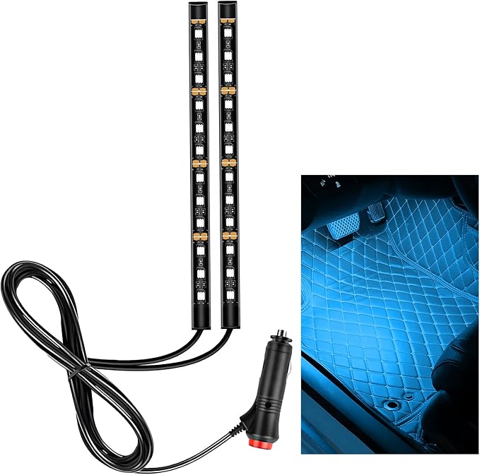 Car LED Strip Light, 12V 24 LEDs RGB Car Atmosphere Lamp with Cigarette Adapter Plug, Vehicle Under Dash Floor Ambient Night Decorative Lighting Kit (Ice Blue) by Unknown