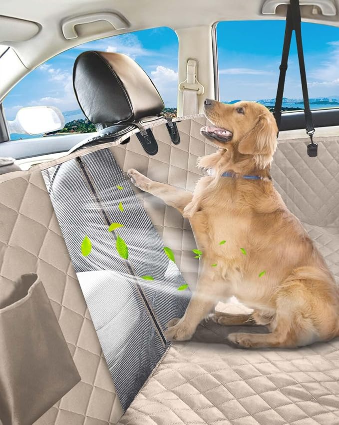 Victoper Dog Car Seat Cover, 600D Heavy Dute Car Seat Cover for Dogs Pets, 100% Waterproof Anti-Scratch Nonslip Dog Hammock for Cars, Seat Covers Protector with Seatbelt for Sedan SUV Truck XL Khaki - Image 7