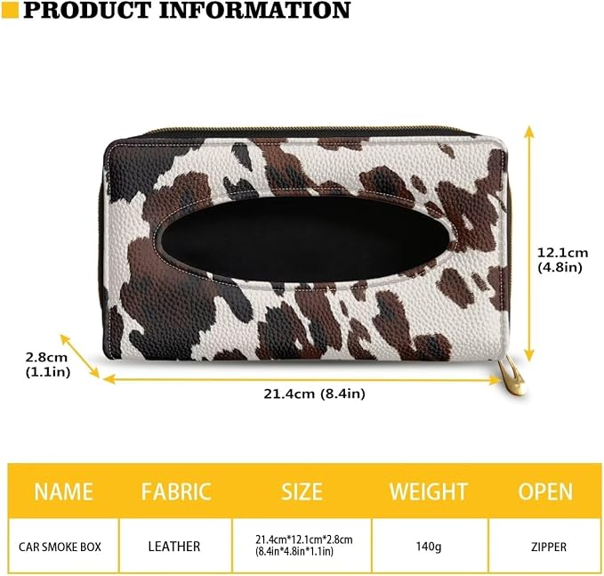Biyejit Car Tissue Holder, Cow Hide Print Visor Napkins Box Dispenser For Car Decoration, Suitable For Most Cars, 1 Pack - Image 6