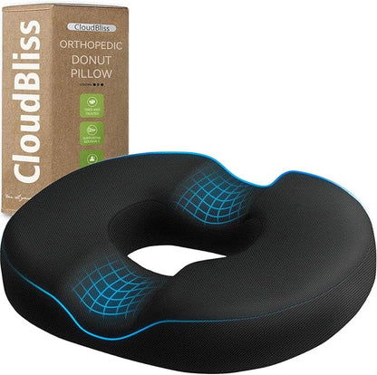 CloudBliss Donut Pillow Stadium Seat Cushion for Tailbone Pain Relief and Hemorrhoids, Memory Foam Seat Chair Cushion, Portable Seat Cushions for Bleachers, Car, Home & Office by CloudBliss