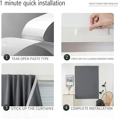 Stick On Blackout Curtains No Drill Required Self Adhesive Window Coverings for Bedroom Living Room Kitchen 70" W x 59" L Grey 1 Panel - Image 3