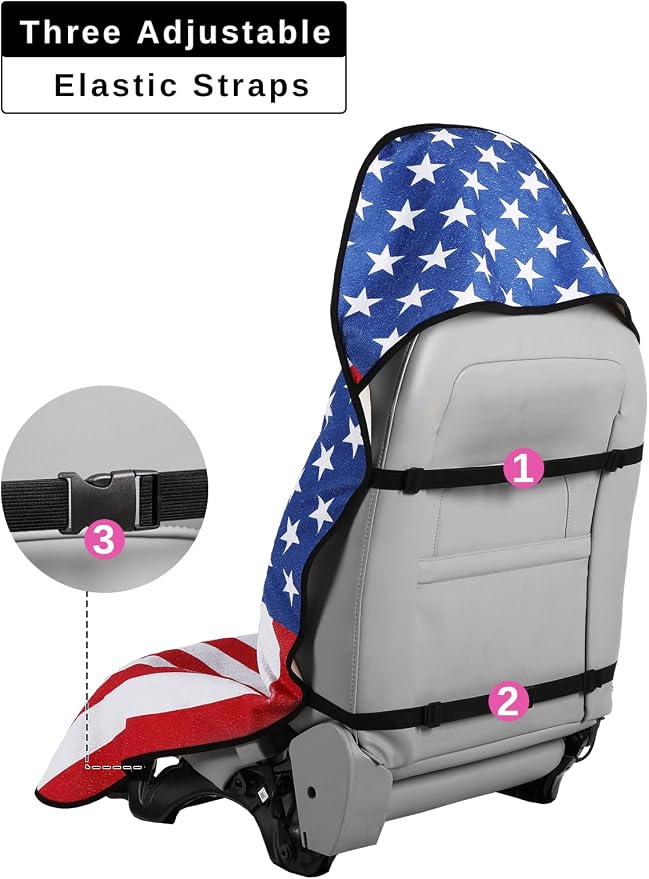 Prpeko Terry Cloth seat Cover Universal Waterproof Car Sport Towel Seat Cushion Non-Slip Sweat-Absorbent Towel Cloth Suitable for Gym Workout, Universal Fit for Car SUV Van-Flag - Image 5