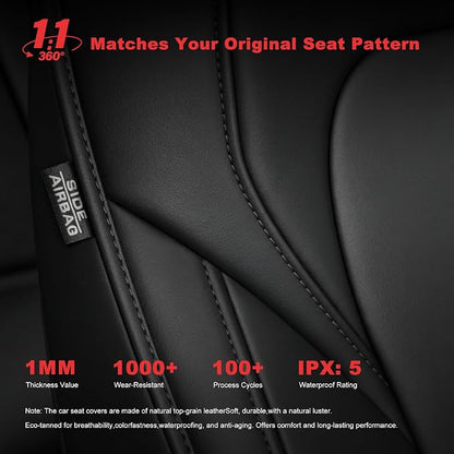TTX LIGHTING Custom Fit Front Seat Covers for Tesla Model Y 2020-2026 | Preserve Premium Interior with Original Seat Pattern Perforated Waterproof Faux Leather Full Set Airbag Compatible - Image 6