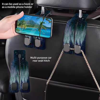 Car Seat Back Storage Headrest Hook, Premium Leather Double Metal Hook, Hanger Storage Organizer for Purse Cloth Bag, Car Interior Accessories Purple Cute Universe Forest - Image 2
