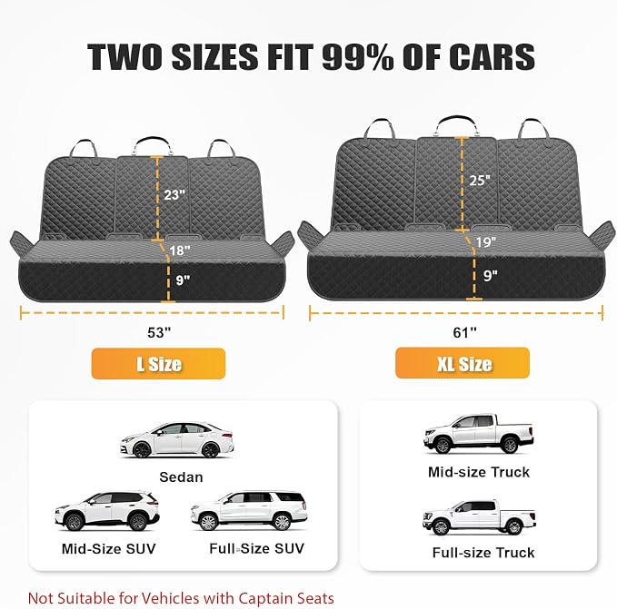 Dog Car Seat Cover for Back Seat, 60/40 Split with Armrest Access | 60" Wide • Water-Resistant Oxford • Non-Slip Backing • Black • Full-Size SUVs & Pickups - Image 3