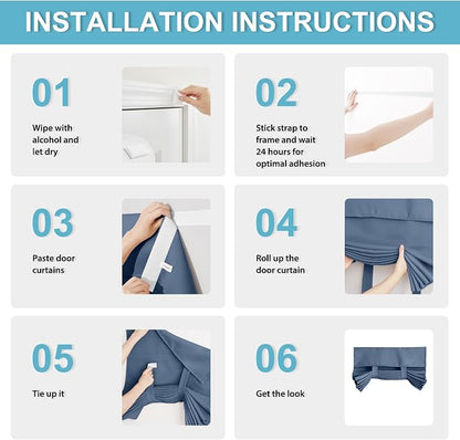 RYB HOME Blackout Curtain Privacy Window Drape for Living Room Bedroom Door | Self Adhesive, Thermal Insulated, For Patio Kitchen Front Entry Front Back Door Glass Window,W36 x L69, Stone Blue, 1 Panel - Image 3