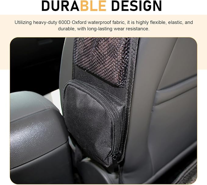 2 PCS Car Seat Side Organizers, Hanging Multi-pocket Storage Bag, Large Capacity Front Seat Organizer for Phones Keys Wallets, Portable Camping Part for Cars SUVs Trucks (Black) - Image 4