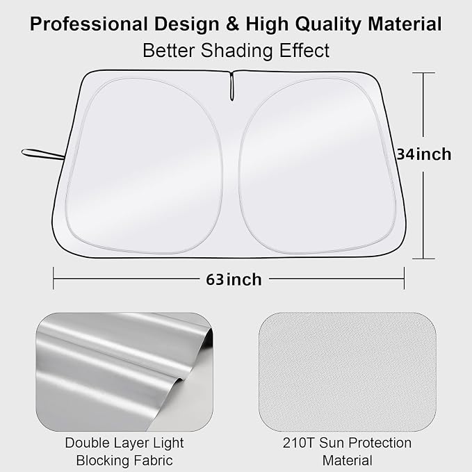 Car Windshield Sun Shade UV Reflector Foldable Front Window SUV | Blocks 98% UV Rays,Keep Interior Cool,Universal Fits Hatchback,Truck,MPV,Storage bag,57"L x 31.5"W,Car Summer Accessories - Image 2
