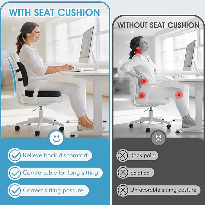 CushZone X-Large Seat Cushion and Lumbar Support Pillow for Office, Black | Thick Memory Foam for Sciatica Pain Relief & Posture Correction, Non-Slip Chair Cushions for Car, Wheelchair and Travel - Image 4