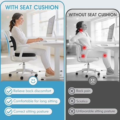 CushZone X-Large Seat Cushion and Lumbar Support Pillow for Office, Black | Thick Memory Foam for Sciatica Pain Relief & Posture Correction, Non-Slip Chair Cushions for Car, Wheelchair and Travel - Image 4