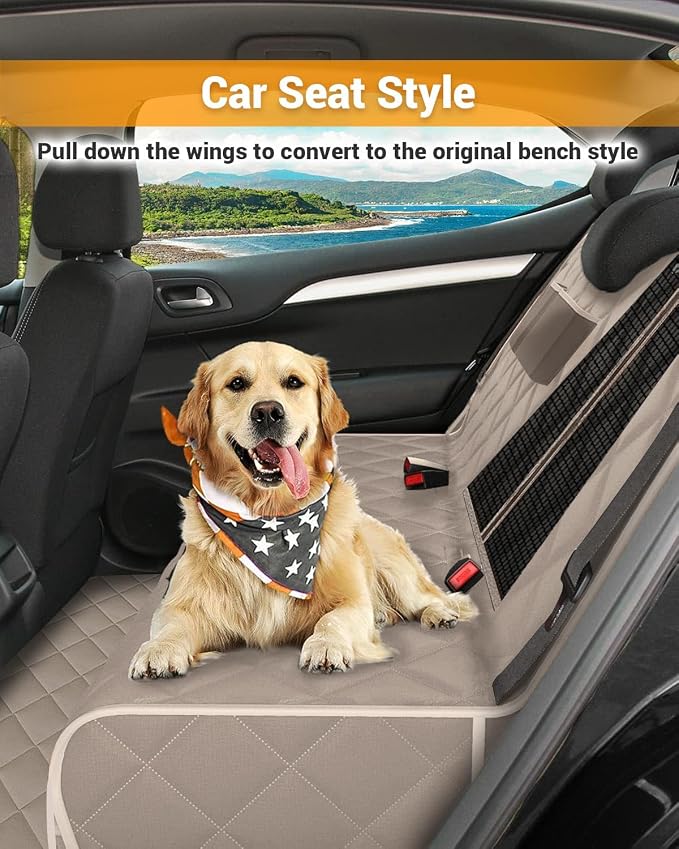 Victoper Dog Car Seat Cover, 600D Heavy Dute Car Seat Cover for Dogs Pets, 100% Waterproof Anti-Scratch Nonslip Dog Hammock for Cars, Seat Covers Protector with Seatbelt for Sedan SUV Truck XL Khaki - Image 4