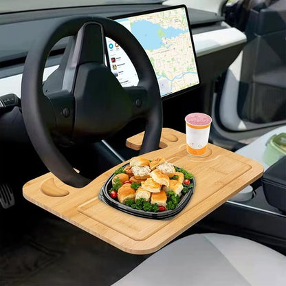 lebogner Steering Wheel Tray, Car Tray for Eating, Hook On Steering Wheel Desk for Food, Laptop and Car Accessories, Car Road Trip Must Haves Gadgets Car Table (Bamboo Wood) - Image 4
