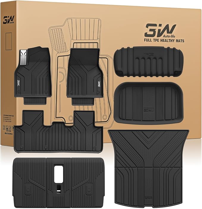 3W Floor Mats for Tesla New Model Y Juniper 2025 2026 Only for Standard | Full Set TPE All Weather Cargo Liners, Trunk Mats, Seat Back Cover Protector, Model Y Accessories,Not Fit Premium/Performance by 3W