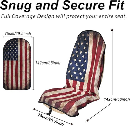 Sweat Towel Car Seat Cover Protector Front Seats for Gym Workout, Running, Swimming, Beach and Hiking, Waterproof Universal Seat Cover for Car, Trucks, Van & SUV (1, American Flag, Front) - Image 2