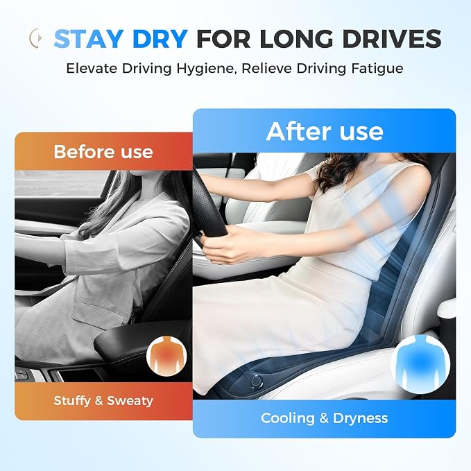 Coverado Cooling Car Seat Cover, 12V-24V Ventilated Front Seat Cushion for Car, 3-Speed Adjustable Seat Cover for Summer Driving Seat, Universal Fit for Car SUV Truck Van - Image 6