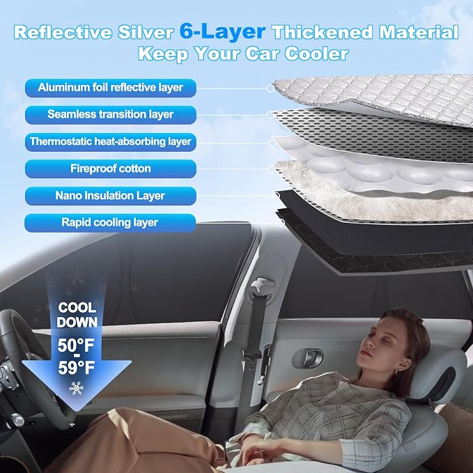 XCBYT 2019–2026 GMC Sierra 1500 & Silverado 1500 Crew Cab Window Shades | Keeps your car cool and 100% dark. Perfect for car camping, sleeping, lunch breaks, or protecting pets in hot climates - Image 2