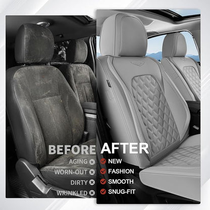 Coverado Full Set Car Seat Covers, Luxury Faux Leather Waterproof Seat Covers, Gray Car Seat Protectors, Universal Fit, Leather Seat Cushions for Cars-Gray - Image 9