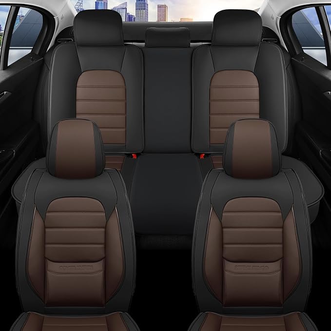 Car Seat Covers Full Set, 5 Seats Universal Leather Seat Covers for Cars, Waterproof Front and Rear Seat Cover, Breathable Automotive Seat Cover for Most Sedans, Trucks, SUVs, Black&Brown - Image 8