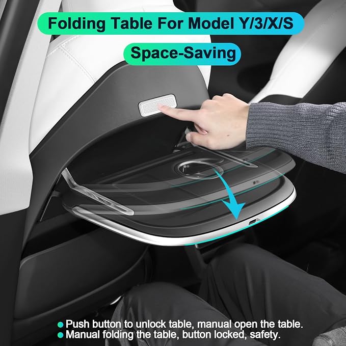 Tray Table for Tesla Model Y Model 3, Folding Seat Back Food Tray for Tesla | Premium Leather Tesla Table, Ambient Lighting,Adjustable Tray Angles, Tesla Seat Back Tray Table Desk for Food Eating, Laptop - Image 4