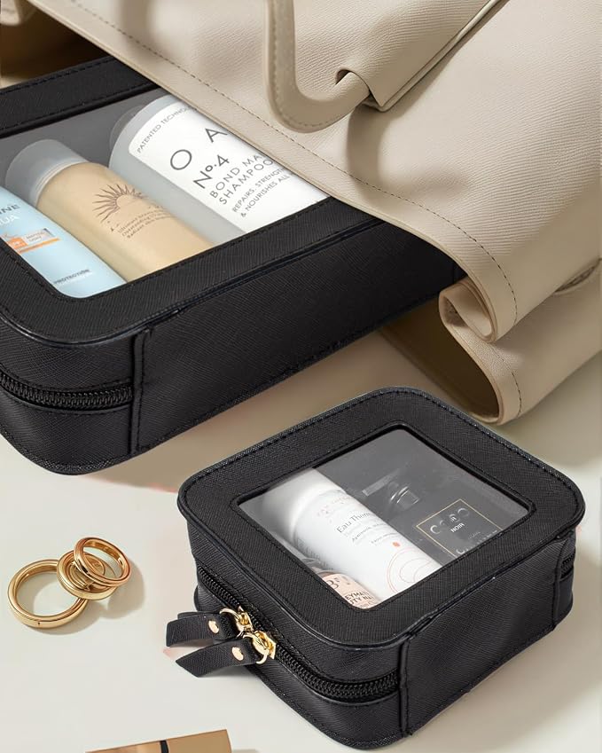 Clear Makeup Bag Set for Women, Travel Black Makeup Pouch Waterproof Cosmetic Bags with Zipper Clear Toiletry Bag for Traveling Small Make up Pouch for Purse Mini Cosmetic Case Car Organizer - Image 3